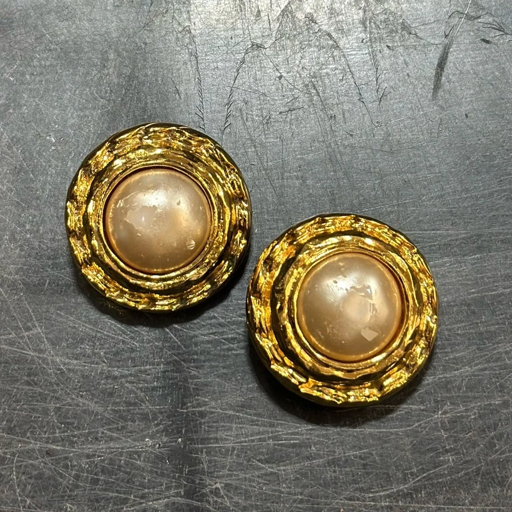 Chanel 24K Gold Plated Pearl Earrings